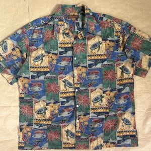 Men vintage  Tori Richard Sea Turtle Fish Island Hawaiian Shirt